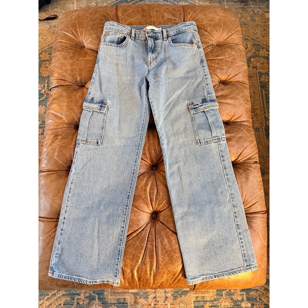 Levis Kids Light Wash Wide Leg Cargo Jeans Size 12 Adjustable Waist